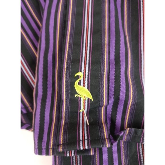 Vintage Tailorbyrd Men's Black & Purple Striped Dress Shirt Large 100% Cotton - Picture 5 of 6